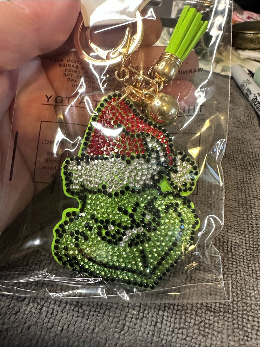 Green Grinch Crystal Key & Card Holder with Neon Tassel